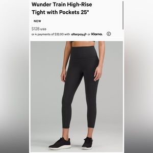 Lululemon Wunder Train High Rise Legging 25” Size 6